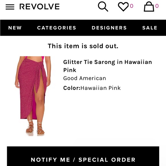 NWT- GOOD AMERICAN x Revolve Glitter Tie Sarong in Hawaiian Pink - Picture 2 of 13